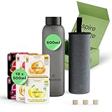 waterdrop® Flasche aus Glas 600ml inkl. 18 zuckerfreie Drops - Geschenk für Frauen - Probierpaket mit Wasserflasche, Flavor Drops & Vitaminen - auslaufsichere Trinkflasche & Kohlensäure geeignet