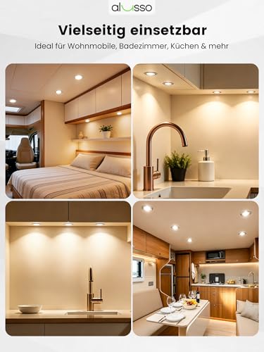 ALUSSO 3er Set 12V LED Einbaustrahler Decke 4W Möbel Einbaustrahler 3000K Warmweiß 4000K Neutralweiß 6000K Kaltweiß, Einbaustrahler LED Flach Bohrloch 55-58mm und 14.5mm Flache, IP44 Wasserdicht