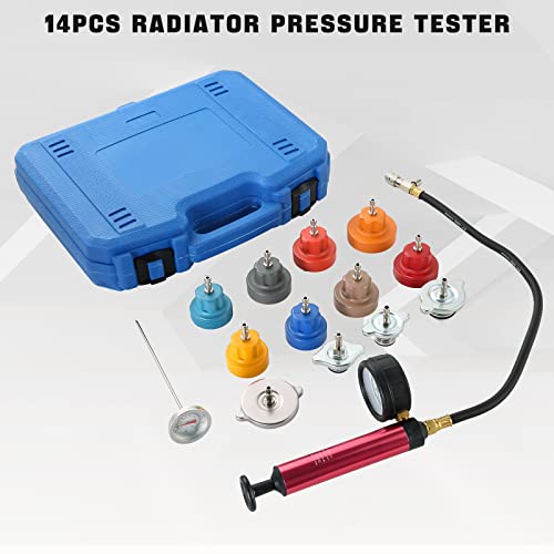 Dasbet Radiator Pressure Leakage Tester Tool Kit, 14Pcs Automotive Cooling System Water Tank Leak Test Detector Set With Aluminum Hand Pump And Adapters #TOP4