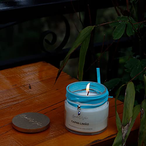 Vela Vegetal Aroma Capim Limão Vidro Og - Bendita Vela