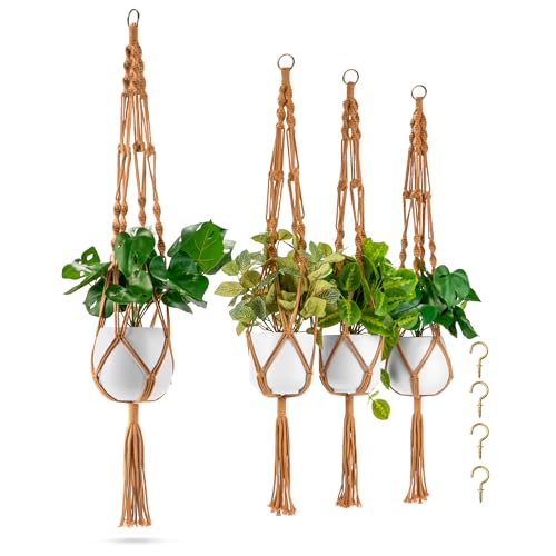 Sorbus Macrame Plant Hanger (4 Pack) Indoor Outdoor Hanging Plant