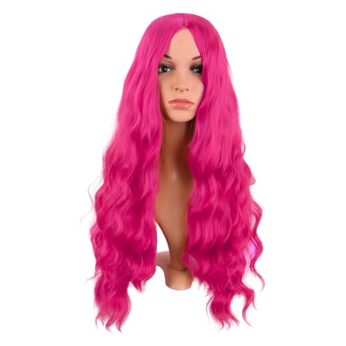 Image of MapofBeauty 28 Inch /70 cm Long Wavy Middle Part with No Bangs Synthetic Fiber Curly Fashion Women Party Cosplay Wig (Hot Pink)