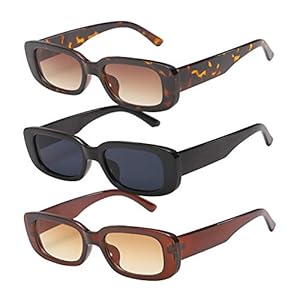 Lidiper 3 stuks vintage rechthoekige zonnebril voor dames, UV 400-bril, retro vierkante bril, modieuze zonnebril voor reizen, autorijden, vissen, reizen