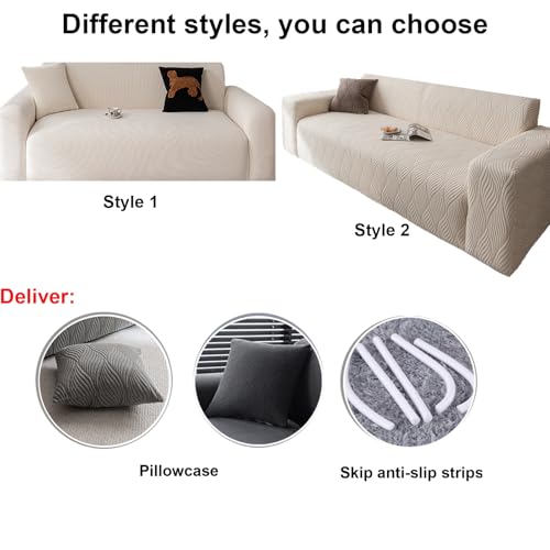 YHXAIQ Elastischer Alles inklusive Sofaschoner, Polarfleece Couch Cover mit Überzug, Rutschfester Universeller Sofabezug für 2/3/4-Sitzer(Beige 1,90-140 cm)