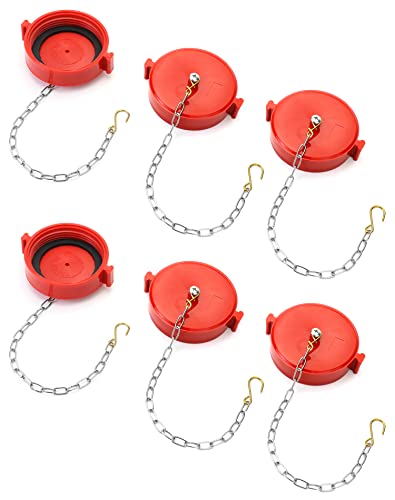 Qwork 2-1/2" Nst/Nh Plastic Fire Hose Connection Standpipe Cap Fitting And Chain Fire Equipment, Red - 6 Pack Anti Theft Fdc Cap #TOP13