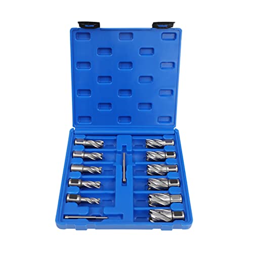 LOYALHEARTDY 13Pcs Annular Cutter Set 1Inch Cutting Depth 7/16 to 1-1/16 Cutting Diameter with Straight Shank and 2Pcs Pilot Pins Suitable for Magnetic Drill Press