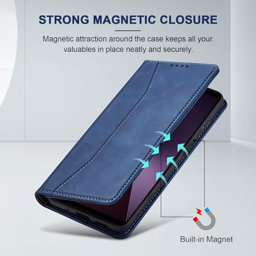 Image of Jasonyu Cover for Sony Xperia 1 VII Flip PU Leather Case Cover Book Wallet Stand Function Magnetic Card Slot TPU Bumper Case (Blue)