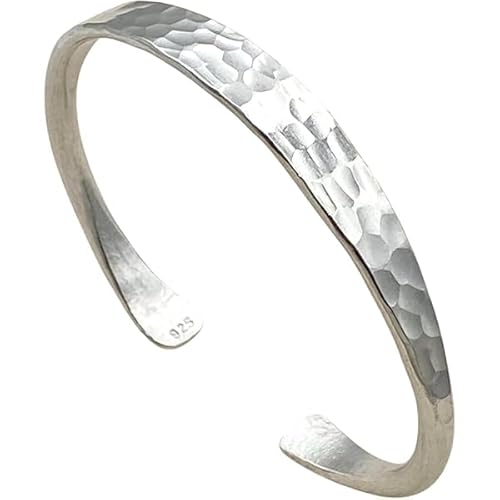 925 Sterling Silver Hammered Handmade Cuff Bangle Bracelet | Minimalist