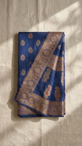Heyam blue banarasi silk saree in tussar silk – image 5