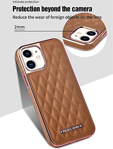 Image of PULOKA iPhone 11 Leather Back Cover Royal Diamond Pattern with Electroplated Cover Compatible for Apple iPhone 11 6.1 inchinch - Brown