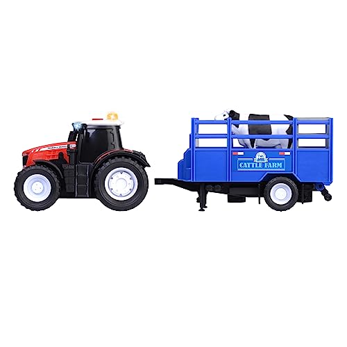 Dickie Toys - Massey Ferguson Spielzeug-Traktor mit Tieranhänger & Kuh - Spielzeugauto für den Bauernhof mit Licht & Sound (inkl. Batterien), für Kinder ab 3 Jahre, 26 cm