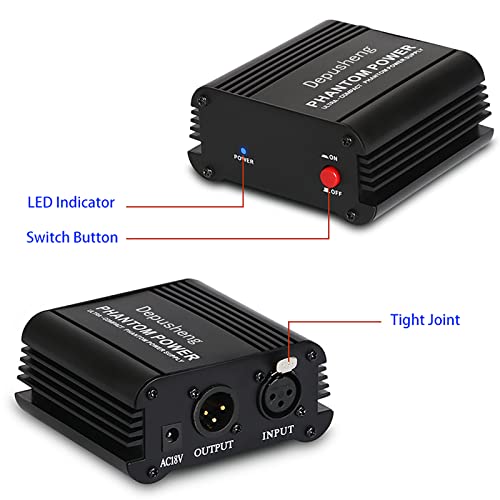 Depusheng Usb 1- Channel 48V Phantom Power Supply W/ Adapter Xlr Audio Cable For Condenser Micro Microphone Music Equipment #TOP4