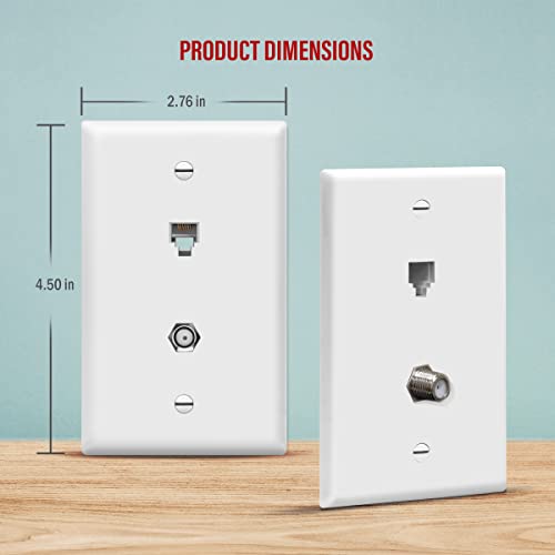 ENERLITES Combination Coaxial TV Cable / RJ11 Telephone Jack Wall Plate, F-Type F81 Connector, 6-Position 6-Conductor (2-Line Support), 1-Gang 4.50\" x 2.76\", 6661-W, White
