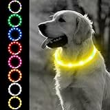 光る首輪 犬 USB充電式 4つ発光モード 20分充電で最長7時間使用可能 70cm サイズ調節可能 LED発光首輪 軽量 ペットのお散歩安全対策 事故防止 視認距離500m 小/中/大型犬適応 (イエロー)