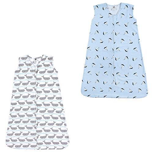 Hudson Baby Unisex Baby Cotton Sleeveless Wearable Sleeping Bag, Whales Sailboats 2-pack, 12-18 Months US