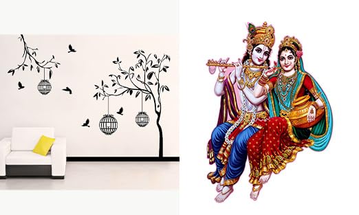 Eja Art Combo of 2 Wall Stickers- Free Bird case Black & Krishna Priya Self Adhesive Vinyl Waterproof Decorative Wall Decals for Hall, Bedroom & Kitchen (B0CD5ZJ59X) Amazon Price History, Amazon Price Tracker