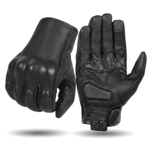 Updated Full Finger Leather Motorcycle Gloves Phone Touch Goat Skin Black Motorbike Riding Gloves (Updated,Non-Perforated, L)