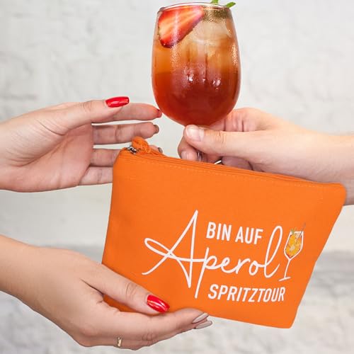 MEJOSER Aperol Geschenk Kosmetiktasche Kulturtasche Federmäppchen Lustig Geschenke zum Geburtstag Weihnachten JGA für Damen Herren Make Up Tasche Reise Schminktasche (Orange)