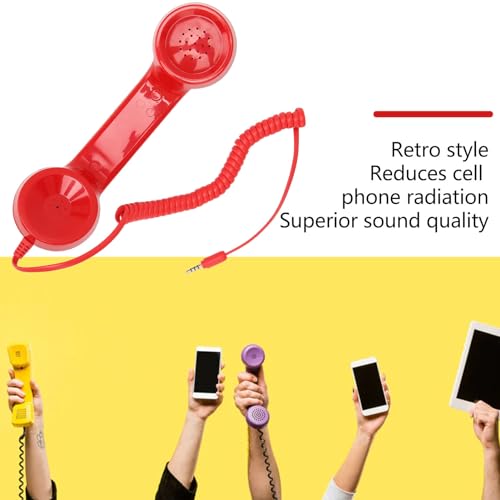 Retro-Telefonhörer, Strahlungssicherer Hand-Handyempfänger mit One-Touch-Antworttaste, 3,5-mm-Audiostecker, 1 M Spiralkabel für Eltern und Großeltern (Rot)