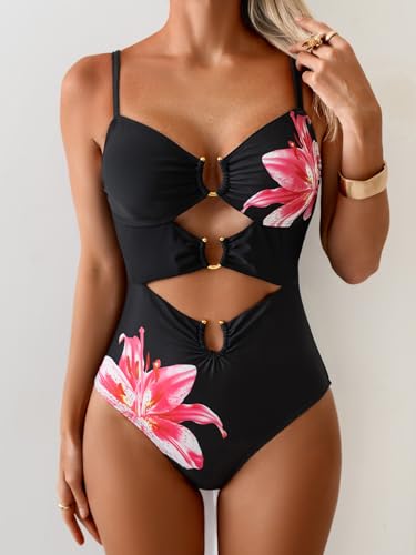 Image of Eomenie Womens Cutout One Piece Swimsuit with Ring Linked Sexy Monokini Bathing Suit for Beach Vacation