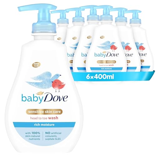Image of Baby Dove Rich Moisture Head to Toe Wash - Gentle & Nourishing Hair and Body Wash for Babies, Tear-Free Formula, Delicate Fragrance, Keeps Hair and Skin Soft, Ideal for Newborns - 400ml, Pack of 6