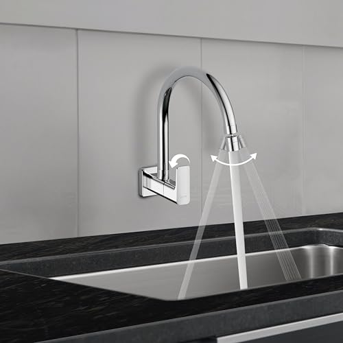 Delta Faucet Wall Mount Cold Only Kitchen Faucet I 10 Year Warranty I Korby Single Handle Multi-Function Kitchen Sink Tap I 360° Swivel Spout I Durable Kitchen Tap I Chrome - 44405