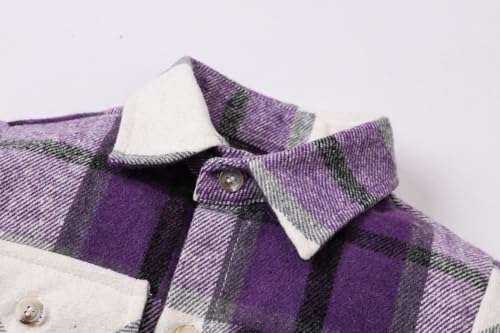 Image of Cromoncent Mens Boys Thick Flannel Shirt Long Sleeve Shirt Jacket Casual Button Down Multi Pockets Shacket