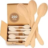 Disposable Wooden Spoons Set of 250 pcs - Biodegradable Utensils, Eco-Friendly & Compostable Disposa