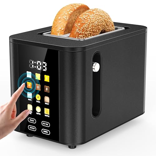 Image of Touch Screen Toaster 2 Slice Black Toaster with Digital Countdown Wide Slot LCD Display 2 Slice Toasters Smart Toasters 6 Shade Settings 6 Bread Type with Reheat /Add Time /Defrost /Cancel Function