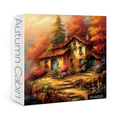 Vintage Cabin Landscape Puzzles for Adults 1000 Pieces, Beautiful House Autumn Jigsaw Puzzle, Impossible Sunset Art Puzzles