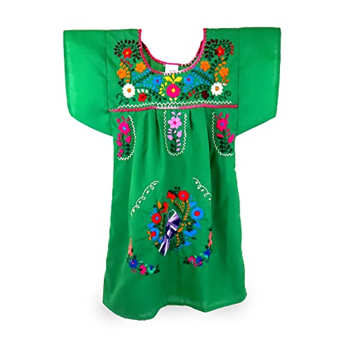 Ethnic Identity Embroidered Puebla Mexican Dress for Girls, Handmade Traditional