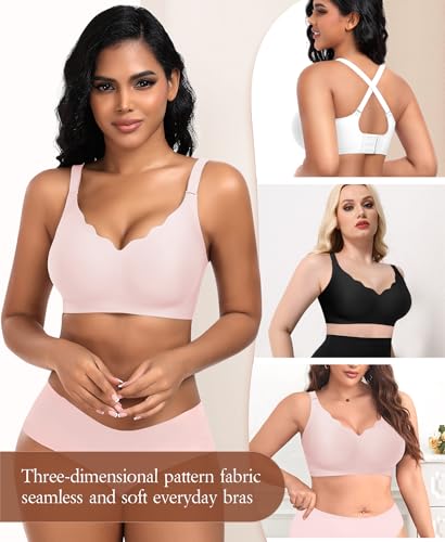Image of DOCUMO Bras for Women Scalloped No Underwire Wireless Seamless Bra with Lift and Support Soft Bralettes with Bra Extender