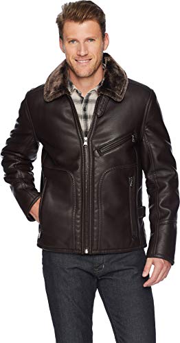 Marc New York by Andrew Marc Men's Lenox Faux Shearling Pilot Jacket, Brown, Large