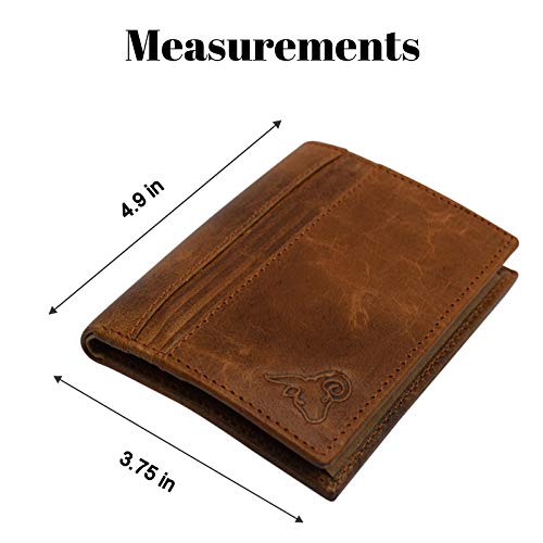 RFID Blocking Genuine Leather Badge Holder Bifold Wallet USA Series (Tan)4