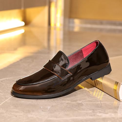 Santimon Men's Patent Leather Penny Loafers Stylish Slip-On Moccasins Classic Design Formal & Casual Dress Prom Suit Shoes2