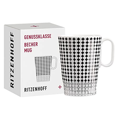 RITZENHOFF 3731005 Kaffee-Tasse 330 ml - Serie Genussklasse Nr. 5 - Porzellan-Becher mit Plusmotiv - Designerstück