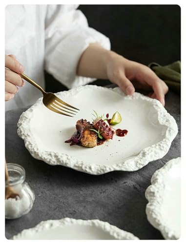 YLCYDLYU Teller Set Einfaches, Einfarbiges Geschirr Aus Keramik, Steakteller, Küche, Unregelmäßige Form, Kochutensilien-WEISS-12cm