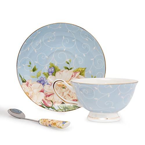 Glen Mila Bone China Tea Cups And Saucers Set Floral Tea Cups Fine China Tea Cups For Tea Party, 8-Ounce Rose Teacup Set Porcelain Coffee Cup Set For Women #TOP1