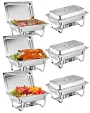 6 Pack Chafing Dishes for Buffet, Stainless Steel Catering Chafer with Lids, Pans & Fuel Holder, 8QT Food Warmers for Parties Buffet, Buffet Servers and Warmers for Parties, Events, Weddings,Silver