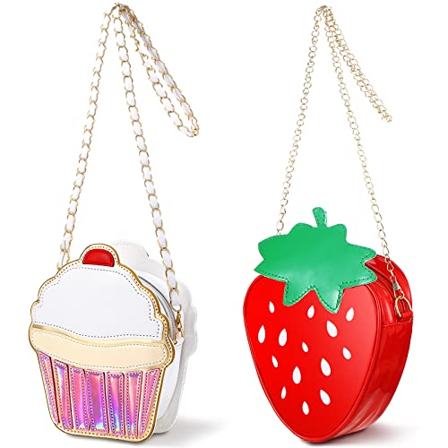 Cindeer 2 Pcs Cute Purse Bag Kawaii Food Fruit Purse Chain PU Phone Shoulder Wallet Crossbody Handbag for Women