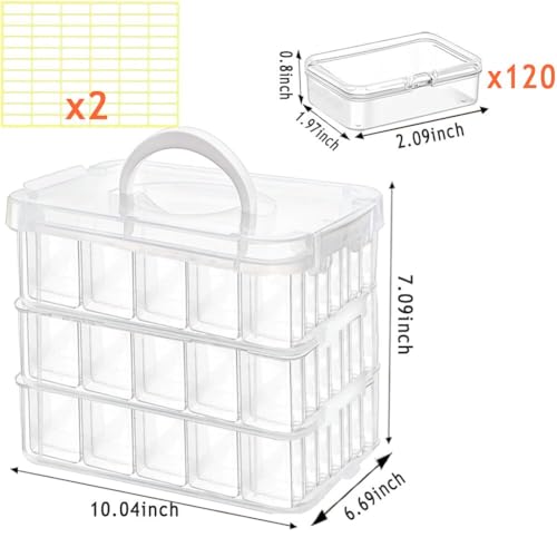 Image of 120pcs Bead Storagebead organizer boxes,3-Tier bead organizer boxes and craft storage boxes,Bead storage Stackable portable box,DIY Jewelry Craft Nails, Bracelets, Jewelry, (120pcs 2.09 x 1.57 x 0.8)