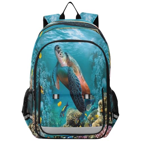 Sac à dos pour ordinateur portable pour enfants tortue coraux - Bagage scolaire décontracté B602