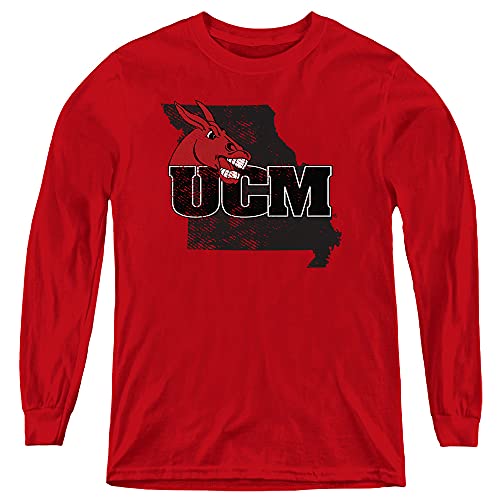 University of Central Missouri Official State Shape Youth Long Sleeve T Shirt,Red, X-Large