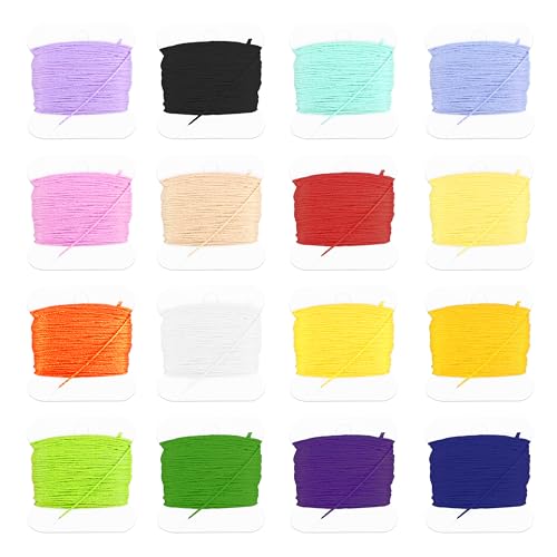 JAXICREY 16 Rollen Stopfgarn Stickgarn Set, 320m Beilaufgarn zum Stricken Polyester Knüpfgarn Nähgarn Schwarz Weiß Rot Grau Grün Faden Stopfset für Socken DIY Craft Sewing