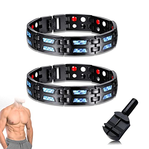 TZRZMA Titanium Power Magnetic Bracelet 2022, Carbon Blue Titanium Magnetic Therapy Wristband, Men Titanium Power Magnetic Bracelet Lose Weight, Arthritis Bracelets Pain Relief, Adjustable (2 Pcs)