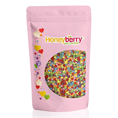 HONEYBERRY Coloridas estrellas 200 g – Espolvorea comestible natural para decoración de tartas, decoración de arco iris, estrellas de azúcar, para decorar pasteles, magdalenas, postres – Fabricado en