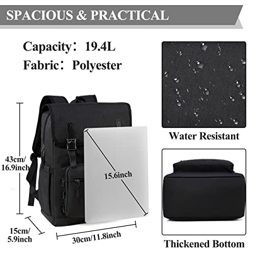 VASCHY Laptop Backpack, Water Resistant Multifunctional Business College Bookbag Computer Travel Backpack for Men Women Fits 15.6in Laptop,Black2