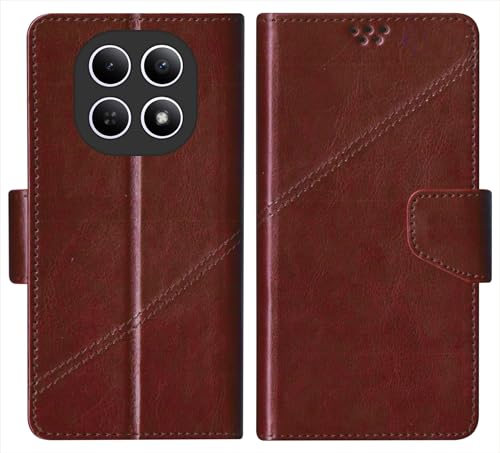 Image of SBMS Flip Cover for Redmi Note 15 5G Poco M8 5G Back Cover Case with Magnatic Closure | Genuine Leather Finish | Inbuilt Stand | Card & Money Pocket | Wallet Style Flip Back Case Cover (Coffe Brown)