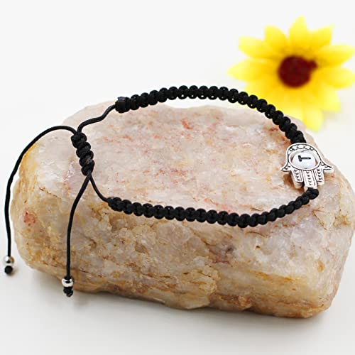 Image of Uloveido Customized A to Z 26 Letters Hand of Fatima Bracelet - Fatima Hamsa Hand Evil Eye Protection Bracelet Lucky Charm Adjustable Braided Black String