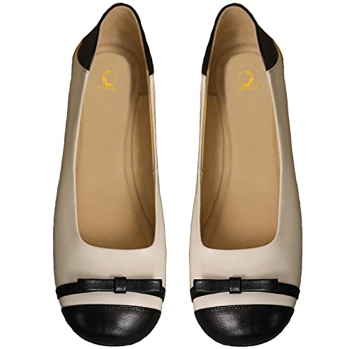 SHODENSE Women Cap Toe Flats Bow Two Tone Comfortable Slip On Ballet Flat Shoes Square Toe Flat Heeled Dress Shoes Ladies Matte Patchwork Leisure Street Concise Vintage Adorable 4-11 M US
